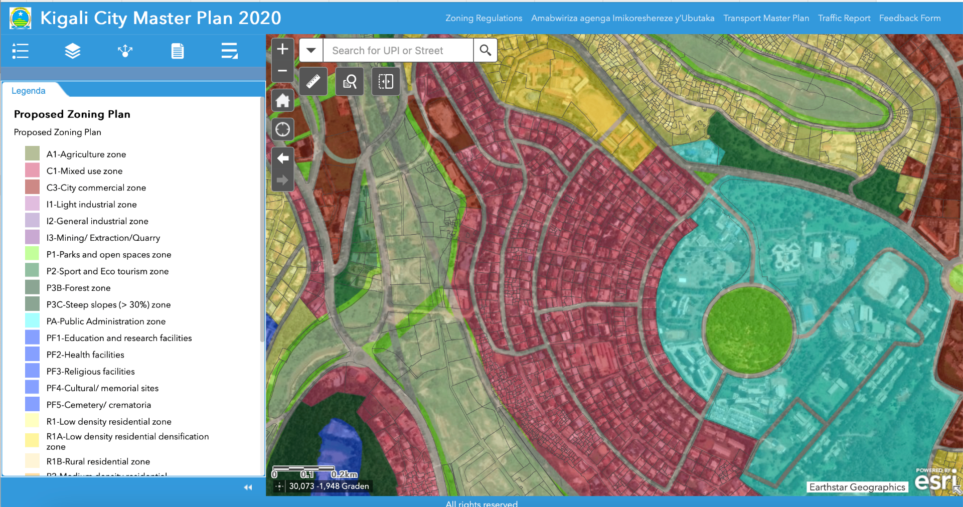 Screenshot of the City of Kigali Master Plan 2020 zoning map