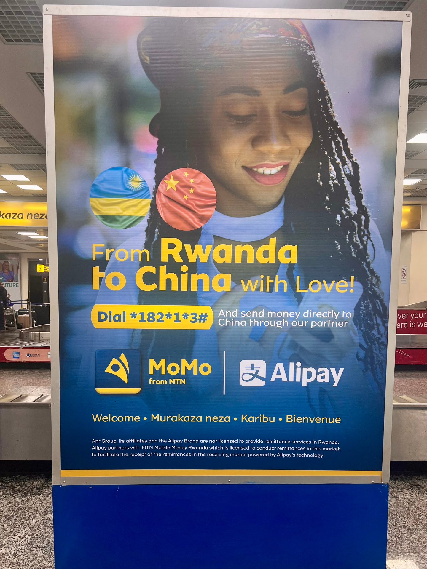 Airport banner: MTN MoMo and Alipay remittance partnership in Rwanda
